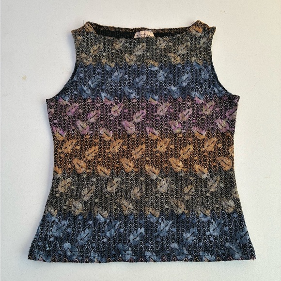 CDW Petite Tops - Vintage 90’s Multicolour Tapestry Woven Fitted Top